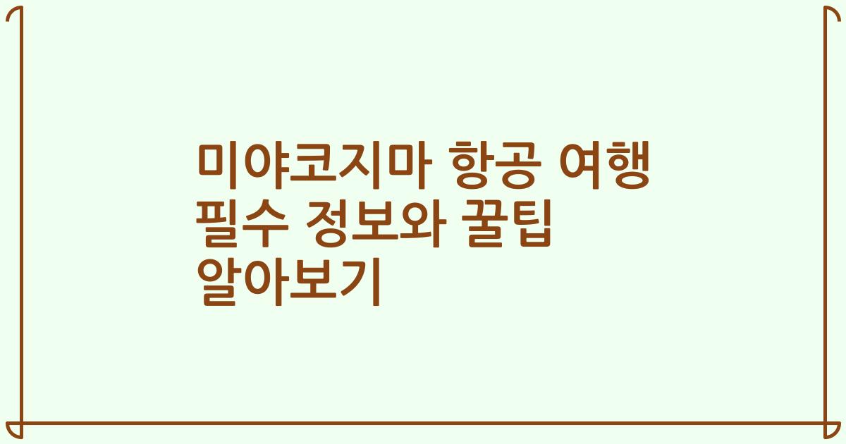 미야코지마 항공 여행 필수 정보와 꿀팁 알아보기